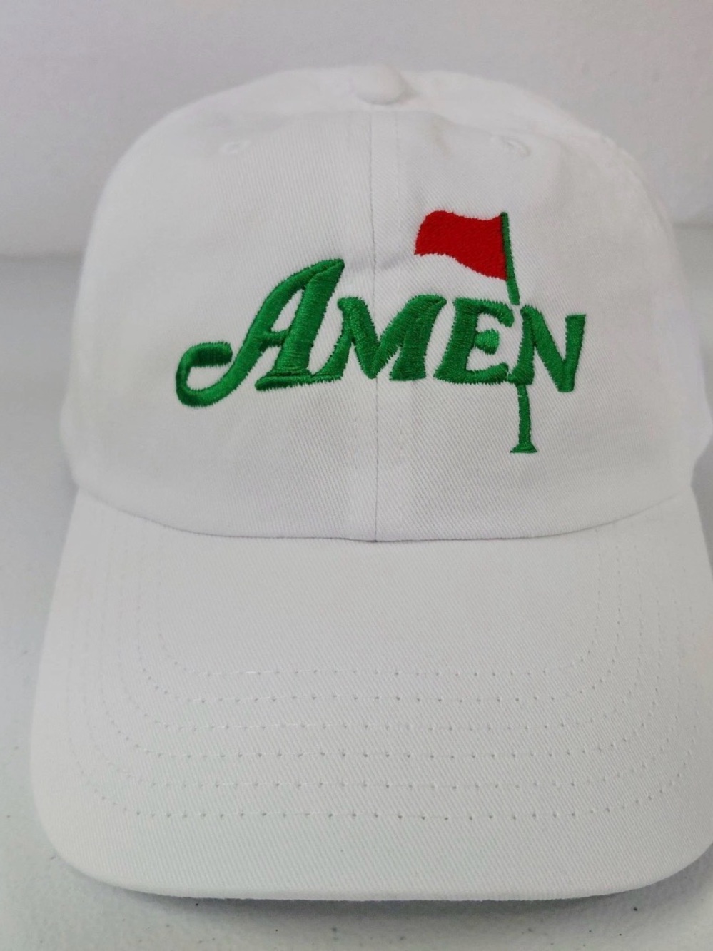 Amen Golf Cap Relaxed Cotton White Embroidered Christian Golfer Masters